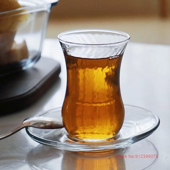 LAV Изящна решетъчна шарка Турция Комплекти чаши с чинийки за черен чай Турско кафе ESPRESSO SHOT Стъклена чаша за пиене с ароматна вода Чаша за чай