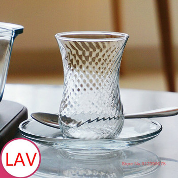 LAV Изящна решетъчна шарка Турция Комплекти чаши с чинийки за черен чай Турско кафе ESPRESSO SHOT Стъклена чаша за пиене с ароматна вода Чаша за чай