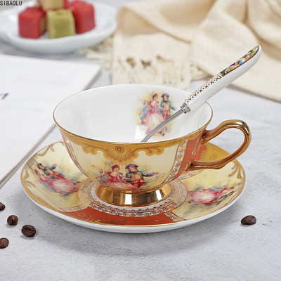 Чаша за кафе и чинийка от костен порцелан Усъвършенствани кралски класически чаши за следобеден чай, керамика, малък лукс в европейски стил