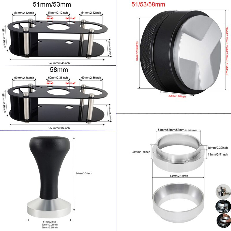 1-4db 51/53/58MM állvány+3 szögletű szabotázs+lapos szabotázs+adagológyűrű 304 rozsdamentes acél kávé szabotázs bab Nespresso tartozékok