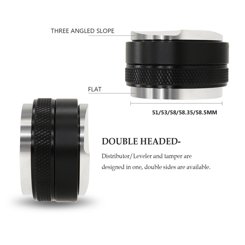 51/53/58/58,5 мм разпределител за кафе от неръждаема стомана, регулируема по височина изравнител за кафе, еспресо, двустранни аксесоари