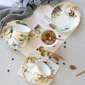Британска джунгла керамика Елегантни чаши за кафе и чинийки Ръчно изработени златни комплект чаши за мляко Домашни следобедни чаши за чай Коледни подаръци