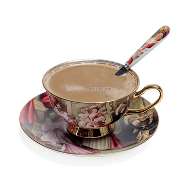 Чаша за кафе и чинийка от костен Китай Усъвършенствани кралски класически чаши за следобеден чай, керамични