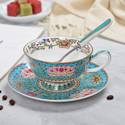 Bone China kávéscsésze és csészealj készlet Advanced Royal Classical délutáni teáscsészék, kerámia