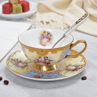 Bone China kávéscsésze és csészealj készlet Advanced Royal Classical délutáni teáscsészék, kerámia