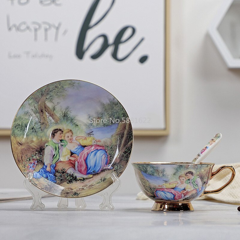 Bone China kávéscsésze és csészealj készlet Advanced Royal Classical délutáni teáscsészék, kerámia