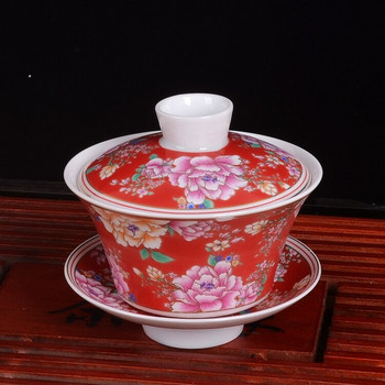 Нова цветна купа за чай Jingdezhen Cover Bowl Sancai Bowl Respecting Tea Bowl Керамичен Kungfu Teaware