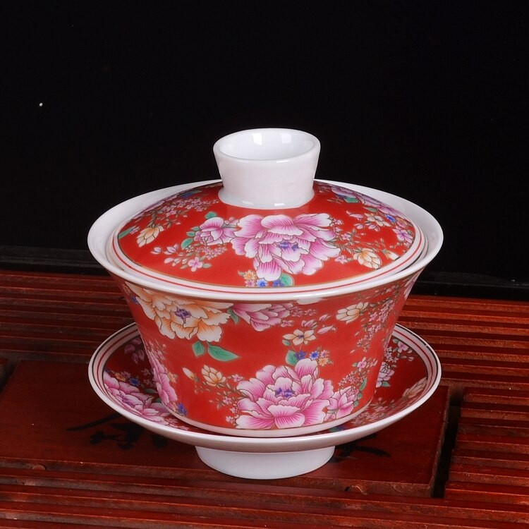 Jingdezhen új színes teástál fedőtál Sancai tál tiszteletteljes teástál kerámia kungfu teásedény