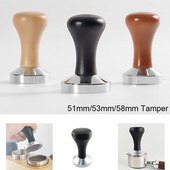 Medinės rankenos kavos miltelių plaktukas plokščio pagrindo tamperės kilimėlis 51 mm/53 mm/58 mm kavos įrankio dozavimo puodelis espreso malūnėlio priedai