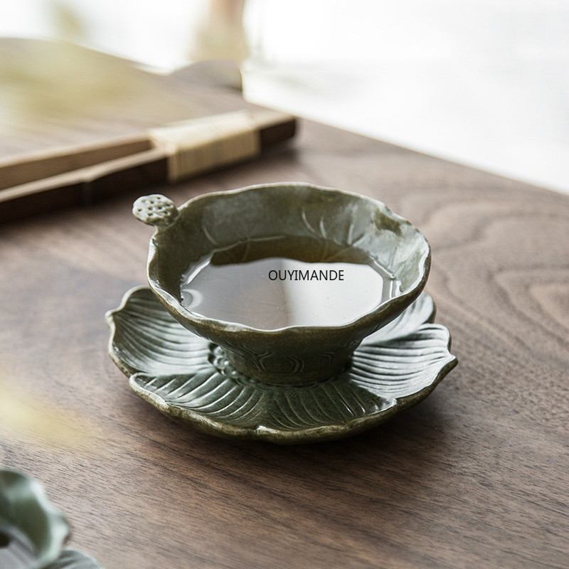 Set de farfurii pentru ceai de ceai, din ceramica, lucrat manual in stil chinezesc, cu personalitate Lotus China, din portelan