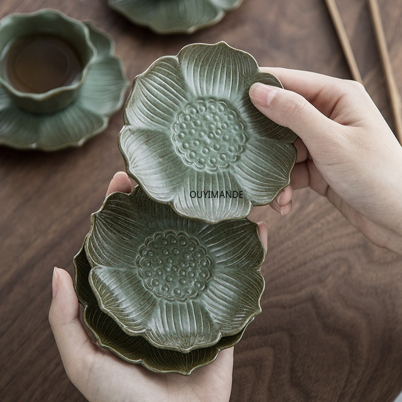 Set de farfurii pentru ceai de ceai, din ceramica, lucrat manual in stil chinezesc, cu personalitate Lotus China, din portelan