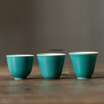 30 мл керамична зелена чаена чаша в традиционен китайски стил Китайски порцеланови малки чаши за чай и комплекти чинийки Тюркоазено зелена керамика