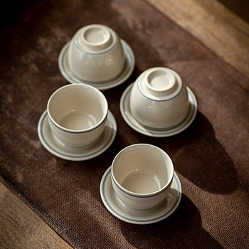 30 ml комплект чинийки за чаша за чай в китайски стил Малка керамична чаша за чай Комплект от китайски порцелан Чаша за чай със зелена пепелна глазура