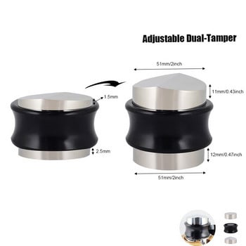 Ρυθμιζόμενο 304 από ανοξείδωτο χάλυβα Dual Coffee Tamper 51mm Double Head Coffee Powder Hammer Tamper με χαλάκι σιλικόνης και φλιτζάνι γάλακτος