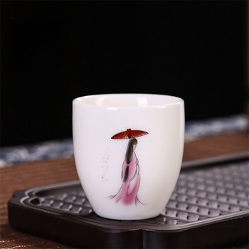 Японски стил Керамична чаша за чай Бял порцелан Kung Fu Master Cup Ръчно рисувани офис прибори за напитки Творческа малка купа за чай пуер