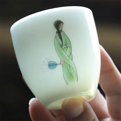 Japoniško stiliaus keraminis arbatos puodelis, baltas porcelianinis Kung Fu Master puodelis, rankomis dažytas biuro gėrimas Kūrybinis mažas Puer arbatos dubuo