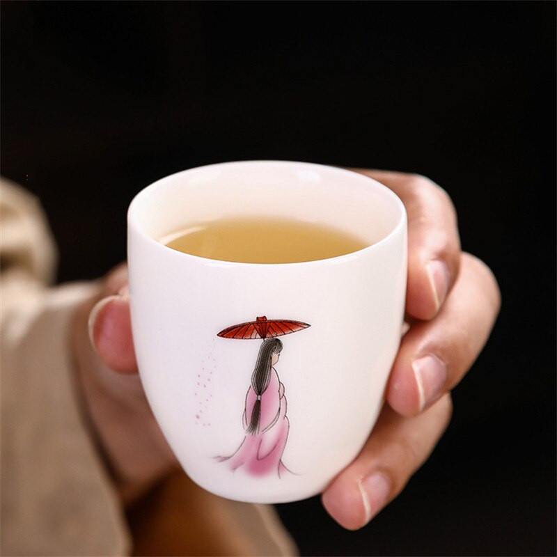 Japoniško stiliaus keraminis arbatos puodelis, baltas porcelianinis Kung Fu Master puodelis, rankomis dažytas biuro gėrimas Kūrybinis mažas Puer arbatos dubuo