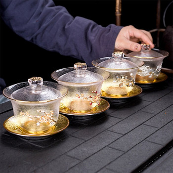 Прозрачна стъклена купа за чай в японски стил с капак Творчески модел на чук Голяма топлоустойчива чаша за домашен кунг-фу съд за напитки