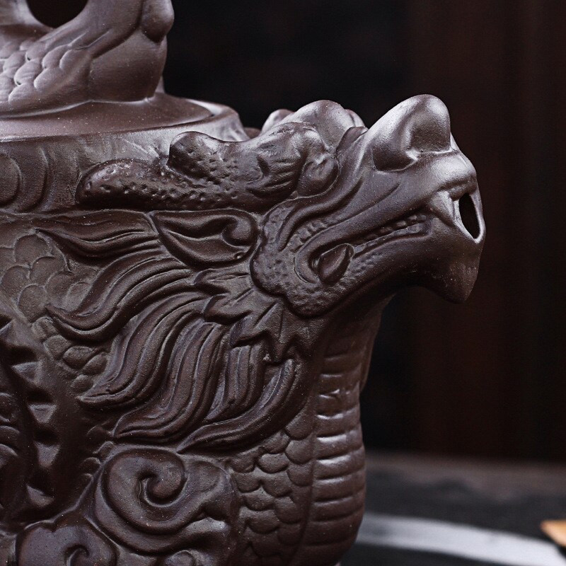 CJ255 kerámia teáskanna, hagyományos kínai teáskanna Dragon és Phoenix teáskanna Prémium teainfuser lila agyag teáskészlet