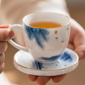 Keraminis rankomis dažytas Lotus Master arbatos puodelis su rankena balto porceliano arbatos puodelis Paprastas kiniškas Kung Fu vandens puodelis biuro gėrimai