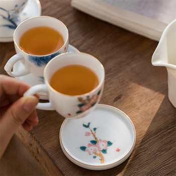 Керамична ръчно рисувана чаша за чай Lotus Master с дръжка Бяла порцеланова чаша за чай Проста китайска кунг-фу чаша за вода Офис съдове за напитки