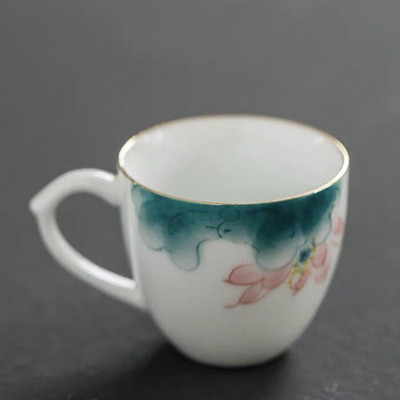 Keraminis rankomis dažytas Lotus Master arbatos puodelis su rankena balto porceliano arbatos puodelis Paprastas kiniškas Kung Fu vandens puodelis biuro gėrimai