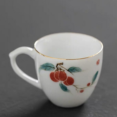 Keraminis rankomis dažytas Lotus Master arbatos puodelis su rankena balto porceliano arbatos puodelis Paprastas kiniškas Kung Fu vandens puodelis biuro gėrimai