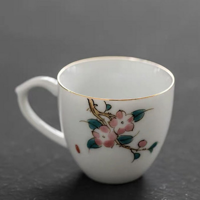 Keraminis rankomis dažytas Lotus Master arbatos puodelis su rankena balto porceliano arbatos puodelis Paprastas kiniškas Kung Fu vandens puodelis biuro gėrimai