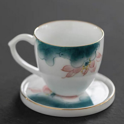 Keraminis rankomis dažytas Lotus Master arbatos puodelis su rankena balto porceliano arbatos puodelis Paprastas kiniškas Kung Fu vandens puodelis biuro gėrimai