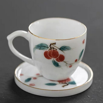 Keraminis rankomis dažytas Lotus Master arbatos puodelis su rankena balto porceliano arbatos puodelis Paprastas kiniškas Kung Fu vandens puodelis biuro gėrimai