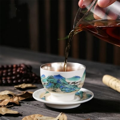 Kerámia kiváló minőségű jade aranyozott ezüst teáscsésze csészealjjal Kreatív porcelán Kung Fu vizes csésze háztartási teástál itatókészlet