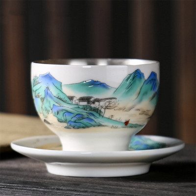 Kerámia kiváló minőségű jade aranyozott ezüst teáscsésze csészealjjal Kreatív porcelán Kung Fu vizes csésze háztartási teástál itatókészlet