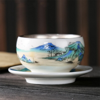 Kerámia kiváló minőségű jade aranyozott ezüst teáscsésze csészealjjal Kreatív porcelán Kung Fu vizes csésze háztartási teástál itatókészlet