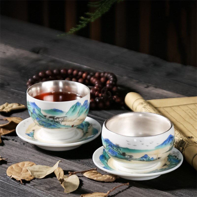 Kerámia kiváló minőségű jade aranyozott ezüst teáscsésze csészealjjal Kreatív porcelán Kung Fu vizes csésze háztartási teástál itatókészlet