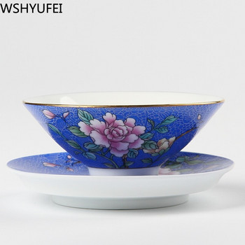 Jingdezhen Ръчно рисувана пастелна чаша за чай и чинийка Божур Традиционна китайска керамична купа за чай Порцеланова чаша за чай Чаена посуда за напитки