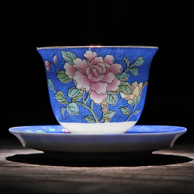 Jingdezhen kézzel festett pasztell teáscsésze és csészealj bazsarózsa kínai hagyományos kerámia teástál porcelán teáscsésze teás edény ital