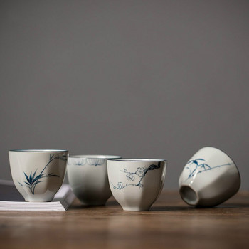 Китайски традиционен ретро сервиз за чай 60 мл ръчно рисувана керамична чаша за кафе и чинийка комплект порцеланов комплект чаши за чай с мляко