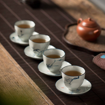 Китайски традиционен ретро сервиз за чай 60 мл ръчно рисувана керамична чаша за кафе и чинийка комплект порцеланов комплект чаши за чай с мляко