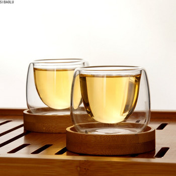 3 бр. Ръчно изработен двуслоен топлоустойчив стъклен стъклен сервиз за чай Комплект с висока боросиликатна топлоизолация Чаша за чай Малка чаша 80 ml