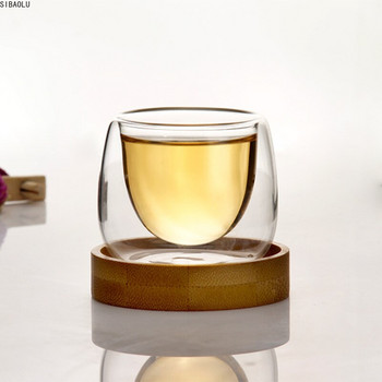 3 бр. Ръчно изработен двуслоен топлоустойчив стъклен стъклен сервиз за чай Комплект с висока боросиликатна топлоизолация Чаша за чай Малка чаша 80 ml