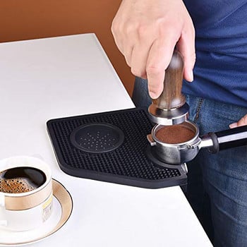 Εσπρέσο Coffee Tamper Mat 51/53/58mm με αυλακωτό γωνιακό μαξιλαράκι παραβίασης καφέ Αντιολισθητικό χαλάκι Barista Tool Silicone Rubber Black