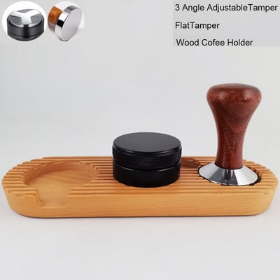1-4 bucăți/set 51mm 53mm 58mm 304 din oțel inoxidabil reglabil 3 anlge cafea tamper pulbere plată ciocan instrument tampers cu suport pentru lemn