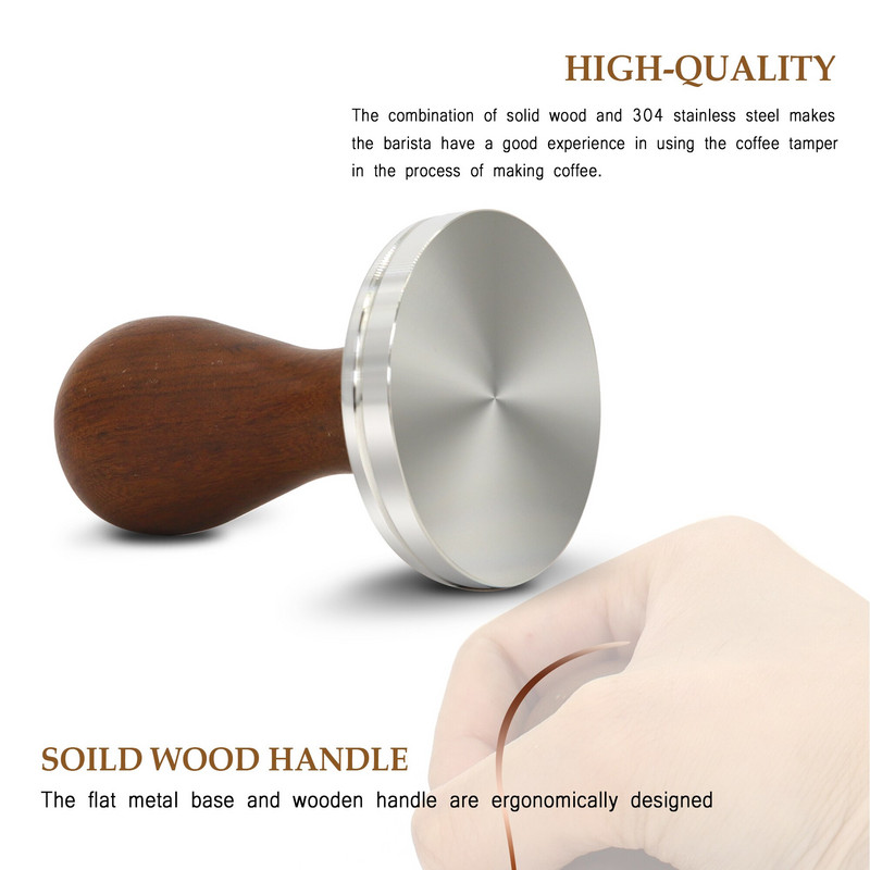 51/53/58/58,35 mm kávé szabotázs 304 rozsdamentes acél vörös szantálfa nyél szabotázs eszpresszó por kávétartozékok Barista számára