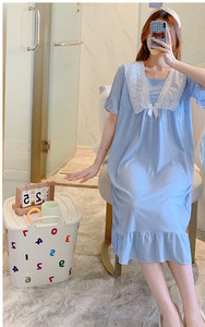 Модерна дамска нощница с къс ръкав  -подходяща за кърмачки