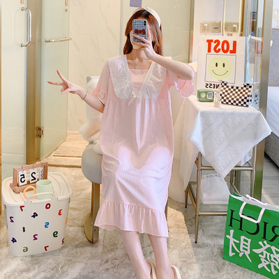 Модерна дамска нощница с къс ръкав  -подходяща за кърмачки