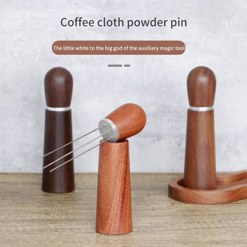 Espresso kávékeverő tömörfa nyéllel rozsdamentes acél tűk elosztó kávépor keverő elosztó barista eszközök