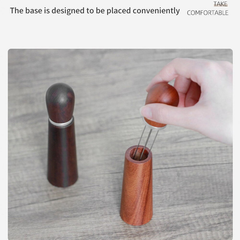 Espresso kávékeverő tömörfa nyéllel rozsdamentes acél tűk elosztó kávépor keverő elosztó barista eszközök