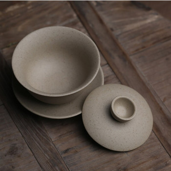 Сервиз за чай Kung Fu Обикновена керамика Неглазирана сурова руда Керамика Малък супник Gaiwan Китайски керамични прибори за чай chawan Чаши за чай Подаръци