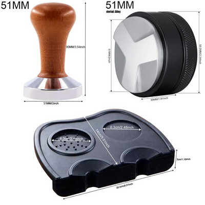 3 szögű kávé szabotázs 51 mm 53 mm 58 mm 304 rozsdamentes acél lapos kávé szabotázs szerszámok dupla kávészőnyeg tejkancsóval