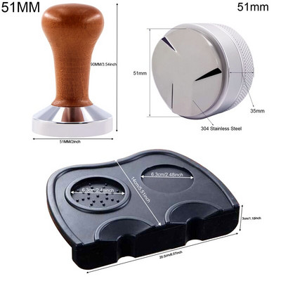 3 szögű kávé szabotázs 51 mm 53 mm 58 mm 304 rozsdamentes acél lapos kávé szabotázs szerszámok dupla kávészőnyeg tejkancsóval